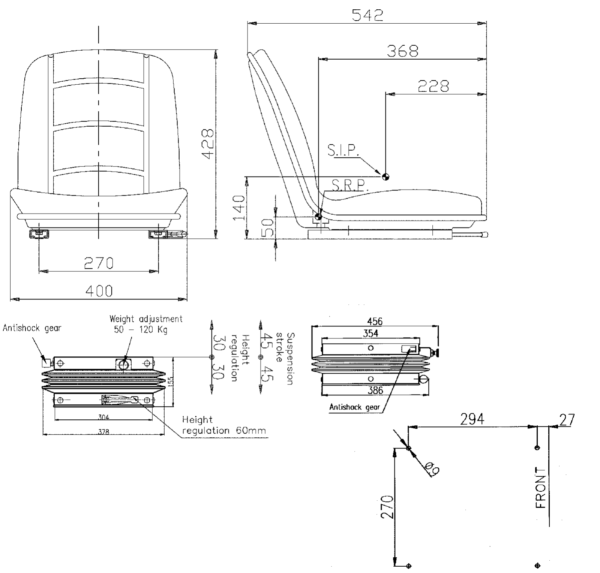 Siège de tracteur / siège de tracteur pour tracteurs à voie étroite