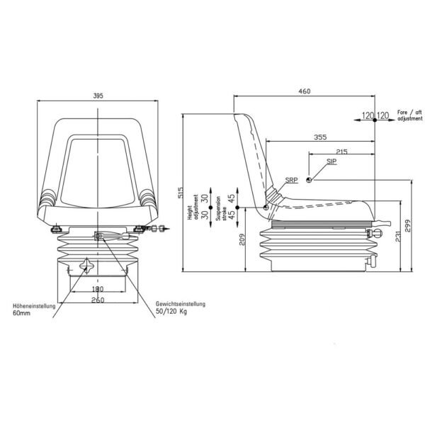 seat T4b Siège de tracteur / siège de tracteur pour tracteurs à voie étroite